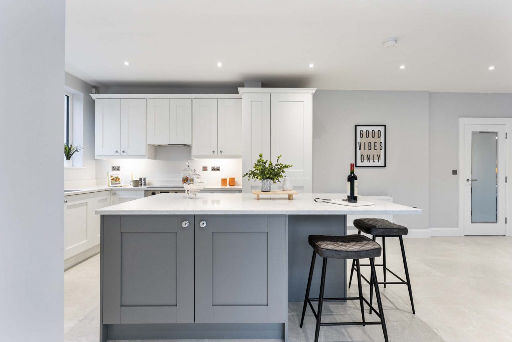 epic property staging white and grey kitchen
