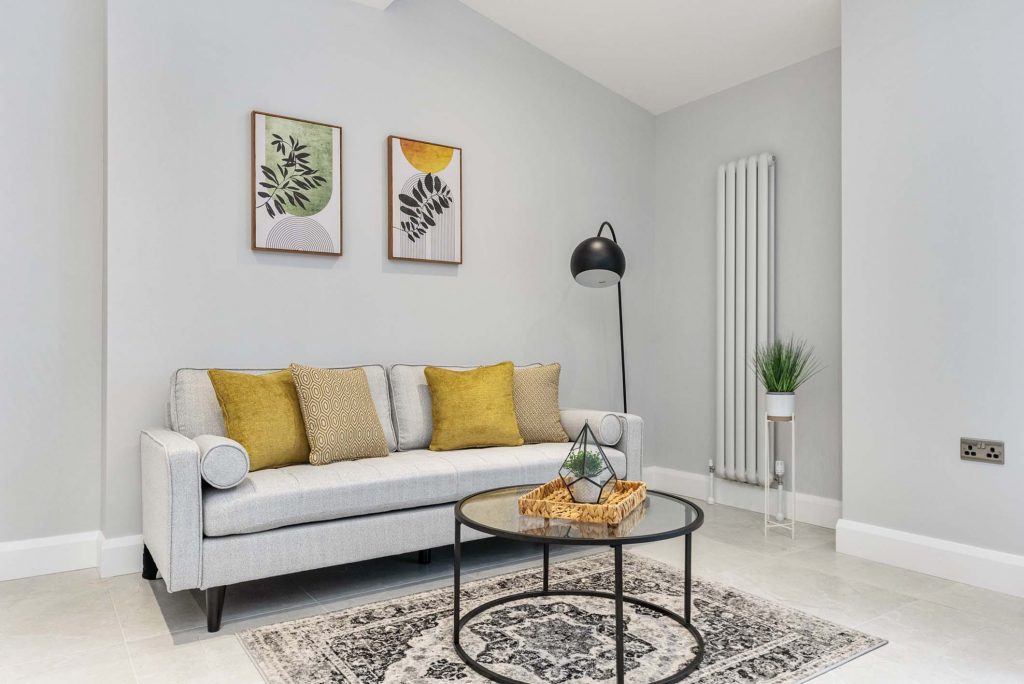 epic property staging grey sofa